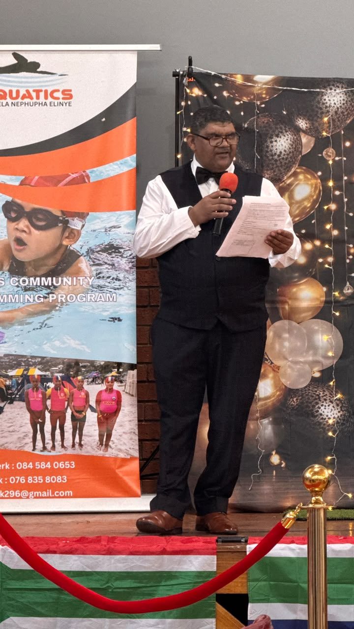 Coach Van Niekerk at the Khaya Aquatics Awards Ceremony
